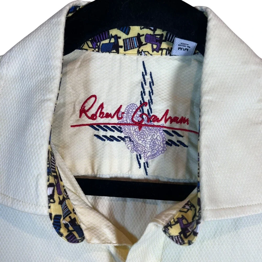 Robert Graham Men's Medium Pale Yellow Button Down Shirt 100% Cotton - Picture 3 of 8